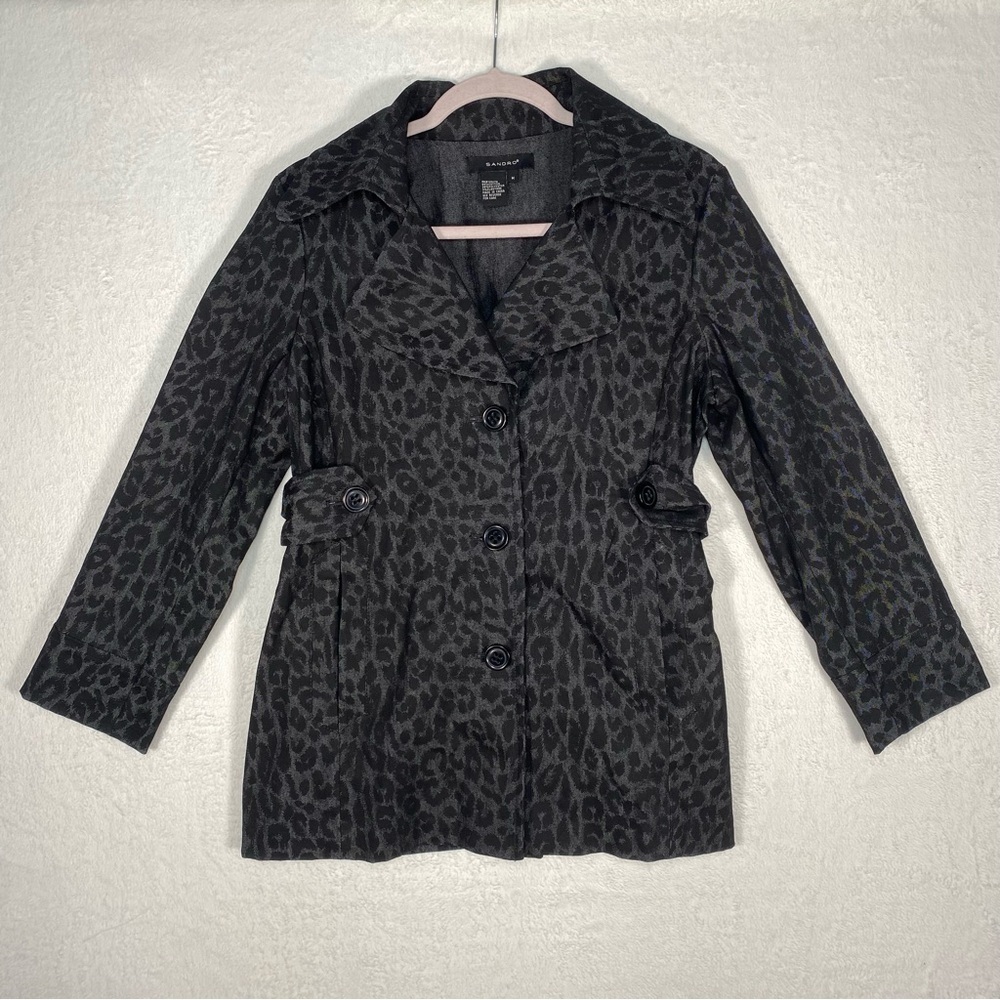 SANDRO Black Animal Print Denim Jacket Size M Mobwife Outdoor